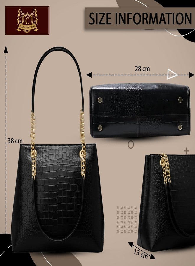 CLASSIC SMUGGLER Tote Handbag for Women | Ladies Purse | Stylish Shoulder Bag | Travel Bag | Office Bag | Birthday/Wedding Gift for Wife/Mother/Sister (Black) - Image 4